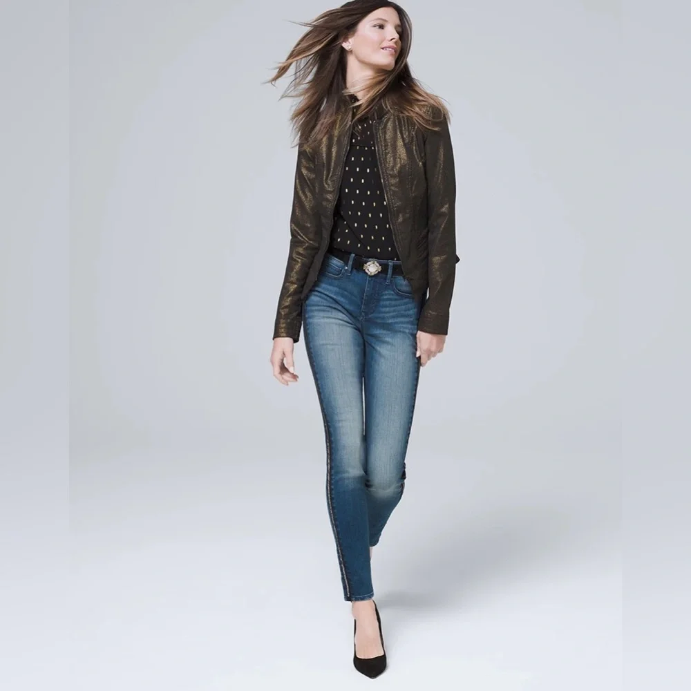 WHITE HOUSE BLACK MARKET | Coated Metallic Gold Band Jacket SOLD OUT Size 2 - Picture 6 of 9